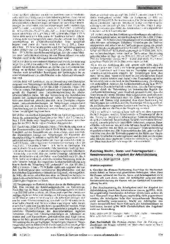 Vorschauseite 1: Zuschlag Nacht-, Sonnund Feiertagsarbeit -Annahmeverzug - Angebot der Arbeitsleistung