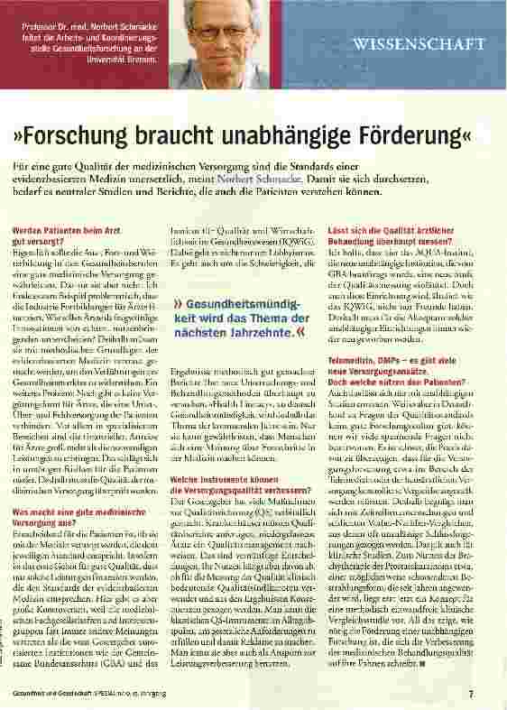 Vorschauseite 1: Forschung braucht unabhängige Förderung