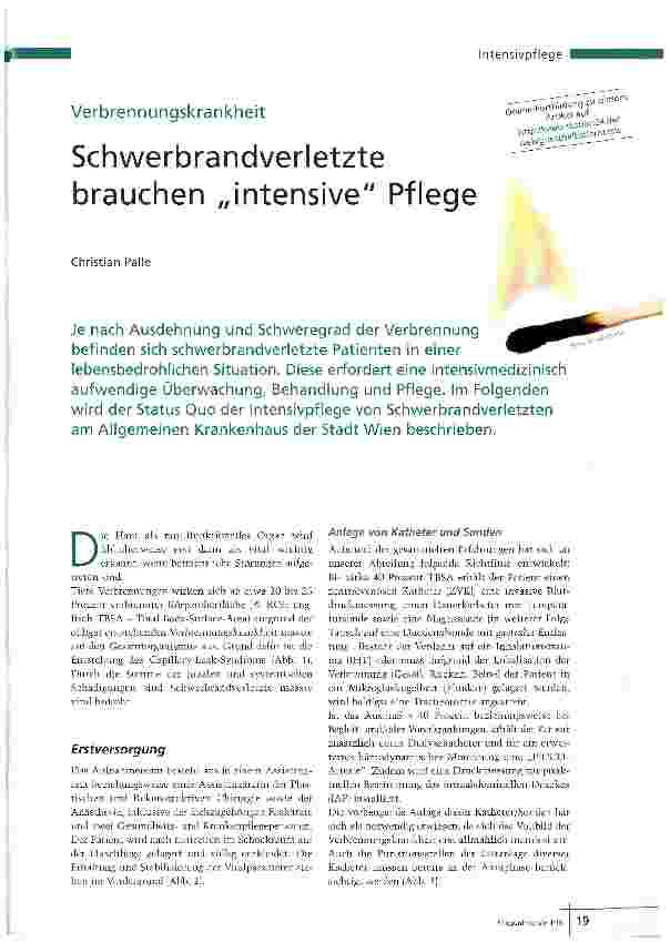 Vorschauseite 1: Schwerbrandverletzte brauchen „intensive Pflege