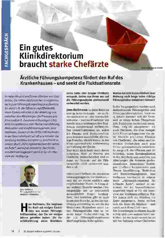 Vorschauseite 1: Ein gutes Klinikdirektorium braucht starke Chefärzte