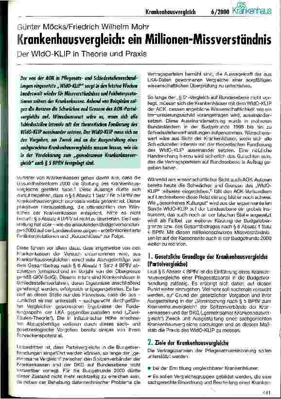 Vorschauseite 1: Krankenhausvergleich: ein Millionen-Missverständnis Der WIdO-KLIP in Theorie und Praxis