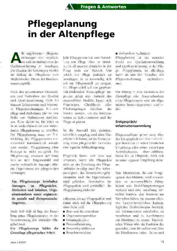 Vorschauseite 1: Pflegeplanung in der Altenpflege