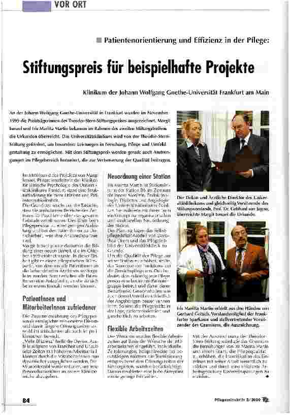 Vorschauseite 1: Stiftungspreis für beispielhafte Projekte Patientenorientierung und Effizienz in der Pflege
