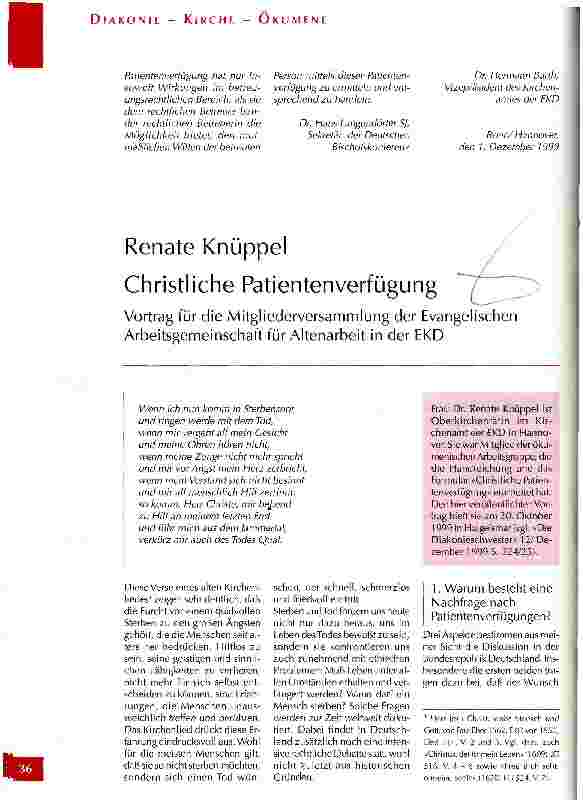 Vorschauseite 1: Christliche Patientenverfügung