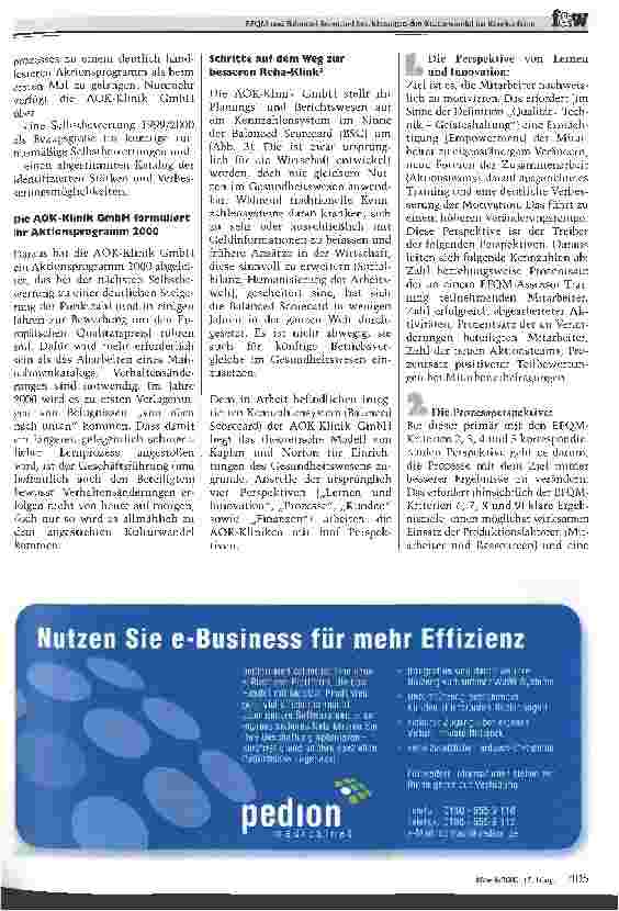 Vorschauseite 5: EFQM und Balanced Scorecard beschleunigen den Kulturwandel im Krankenhaus Auch Reha-Kliniken müssen bei sinkenden Preisen mehr bieten
