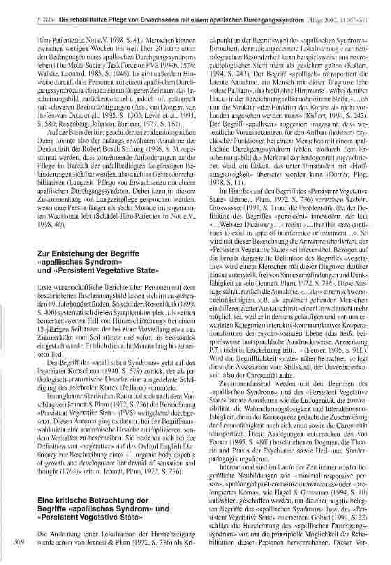 Vorschauseite 3: Die rehabilitative Pflege von Erwachsenen mit einem apallischen Durchgangssyndrom Eine neue Anforderung an die Pflege?