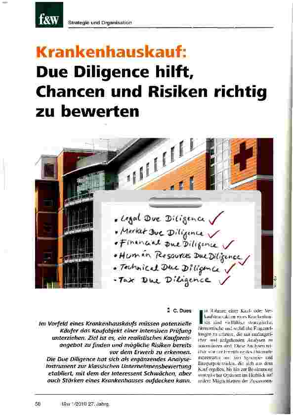 Vorschauseite 1: Krankenhauskauf: Due Diligence hilft, Chancen und Risiken richtig zu bewerten