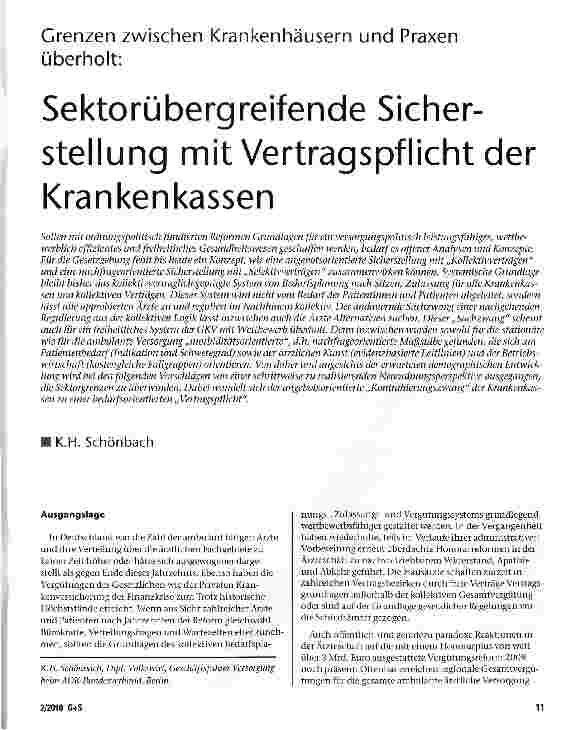 Vorschauseite 1: Grenzen zwischen Krankenhäusern und Praxen überholt: Sektorübergreifende Sicherstellung mit Vertragspflicht der Krankenkassen