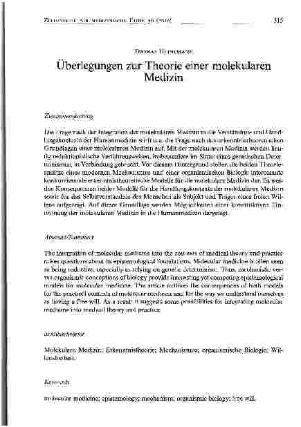 Vorschauseite 1: Überlegungen zur Theorie einer molekularen Medizin