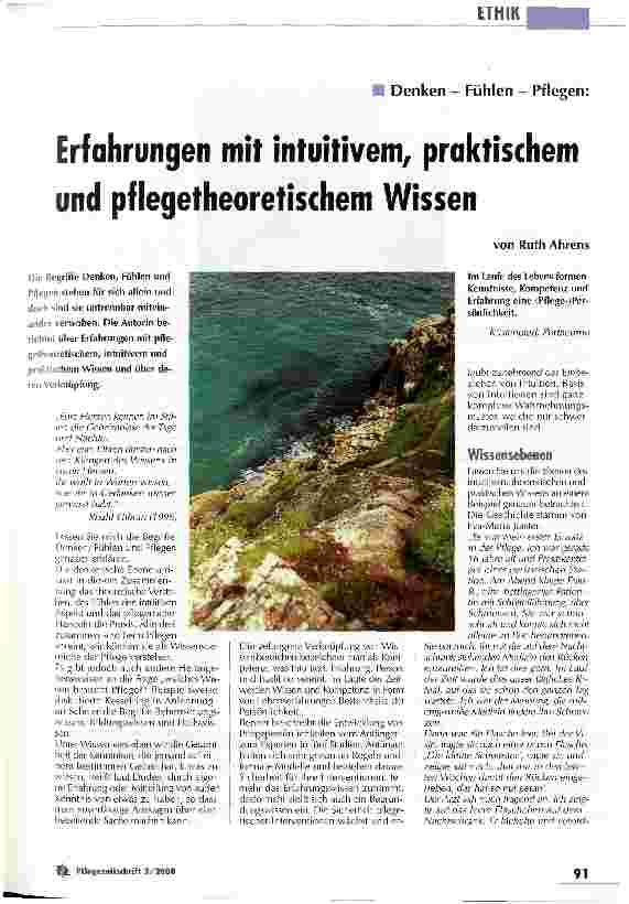 Vorschauseite 1: Erfahrungen mit intuitivem, praktischem und pflegetheoretischem Wissen Denken - Fühlen - Pflegen