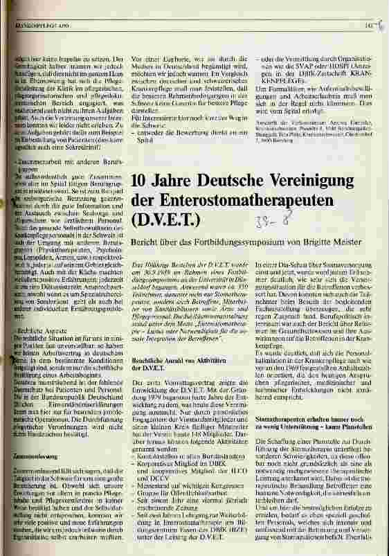 Vorschauseite 1: 10 Jahre Deutsche Vereinigung der Enterostomatherapeuten (D. V. E. T. )