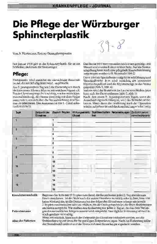 Vorschauseite 1: Die Pflege der Würzburger Sphincterplastik