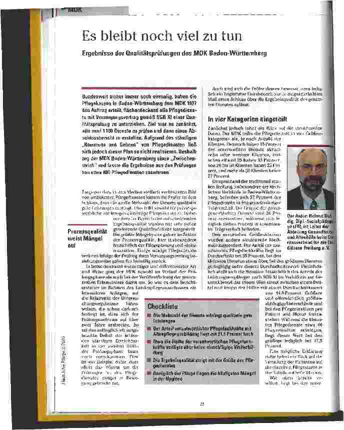 Vorschauseite 1: Es bleibt noch viel zu tun Ergebnisse der Qualitätsprüfungen des MDK Baden-Württemberg