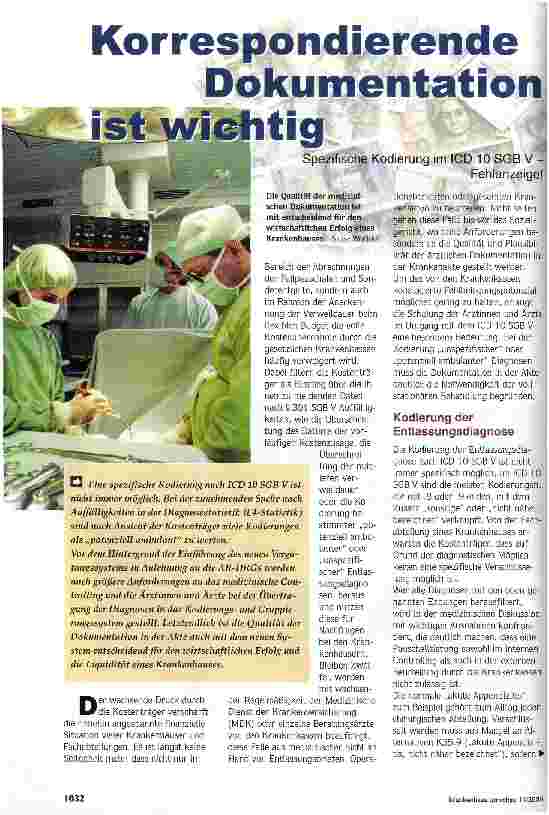 Vorschauseite 1: Korrespondierende Dokumentation ist wichtig Spezifische Kodierung im ICD 10 SGB V - Fehlanzeige!
