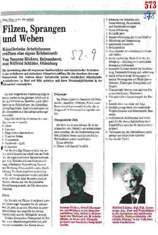 Vorschauseite 1: Filzen, Sprangen und Weben - Künstlerische Arbeitsformen eröffnen eigene Erlebniswelt