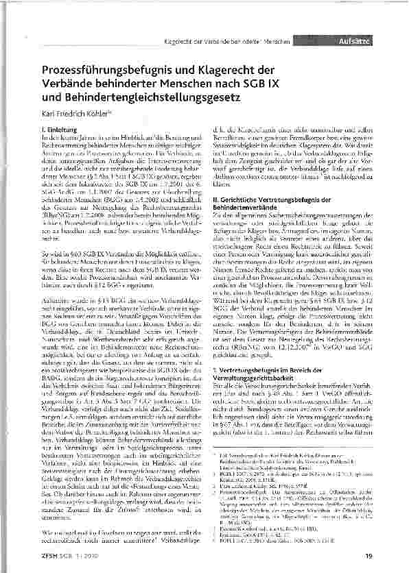 Vorschauseite 1: Prozessführungsbefugnis und Klagerecht der Verbände behinderter Menschen nach SGB IX und Behindertengleichstellungsgesetz