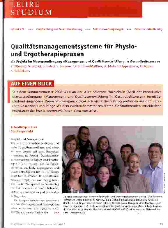 Vorschauseite 1: Qualitätsmanagementsysteme für Physio-und Ergotherapiepraxen