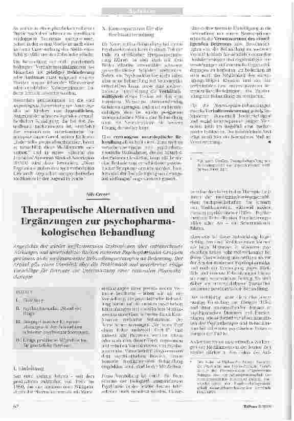 Vorschauseite 1: Therapeutische Alternativen und Ergänzungen zur psychopharmakologischen Behandlung