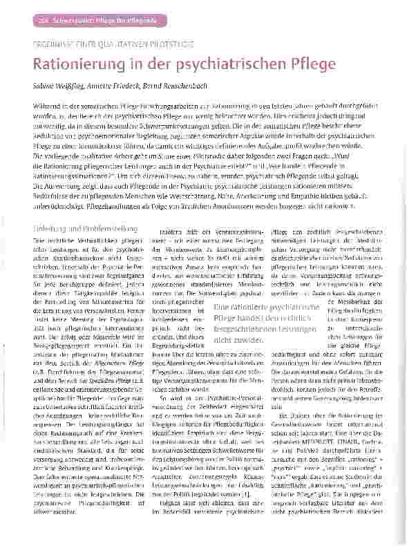 Vorschauseite 1: Rationierung in der psychiatrischen Pflege