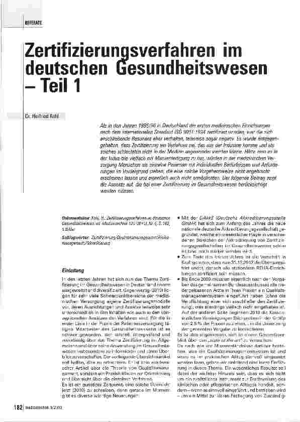 Vorschauseite 1: Zertifizierungsverfahren im deutschen Gesundheitswesen - Teil 1