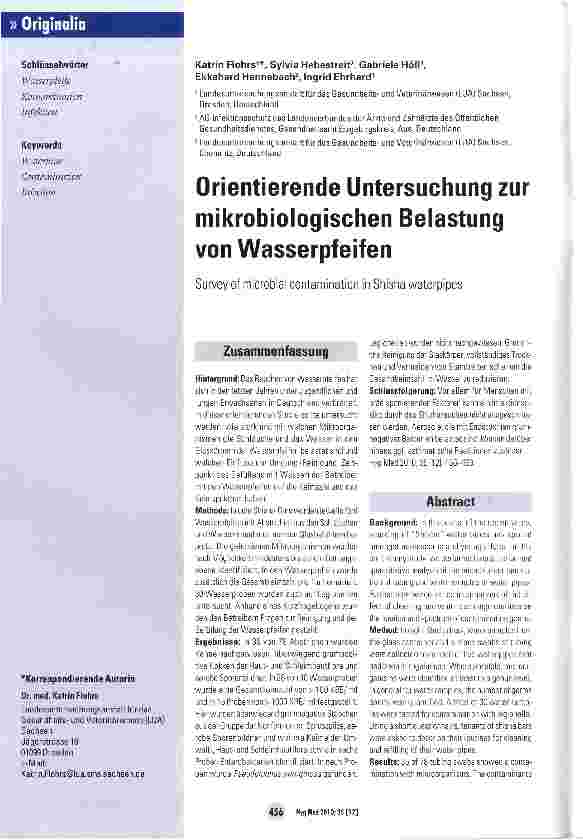 Vorschauseite 1: Orientierende Untersuchung zur mikrobiologischen Belastung von Wasserpfeifen