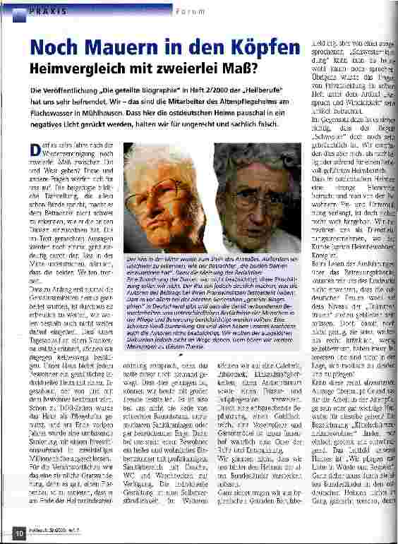 Vorschauseite 1: Noch Mauern in den Köpfen Heimvergleich mit zweierlei Maß?