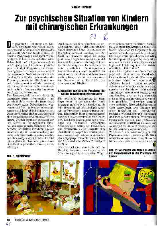 Vorschauseite 1: Zur psychischen Situation von Kindern mit chirurgischen Erkrankungen