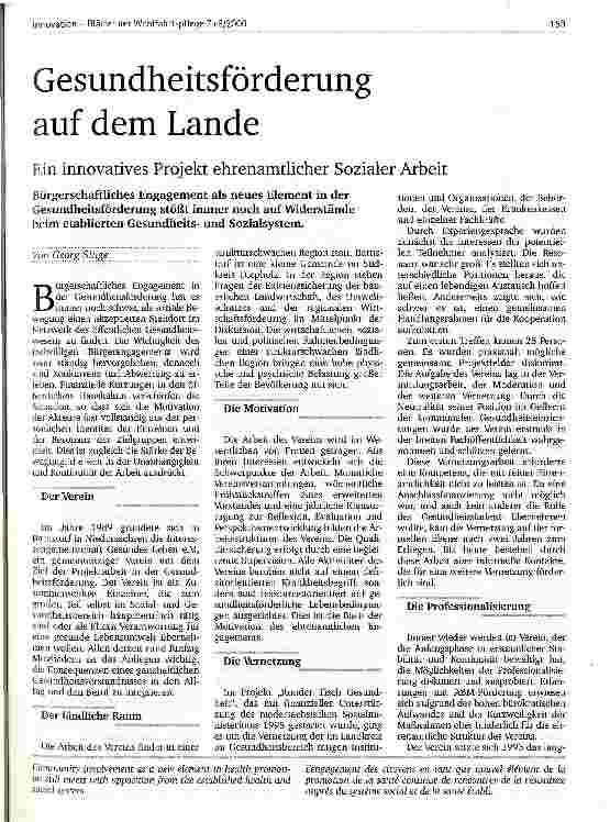 Vorschauseite 1: Gesundheitsförderun auf dem Lande Ein innovatives Projekt ehrenamtlicher Sozialer Arbeit
