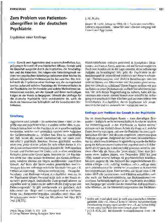 Vorschauseite 1: Zum Problem von Patientenübergriffen in der deutschen Psychiatrie Ergebnisse einer Umfrage