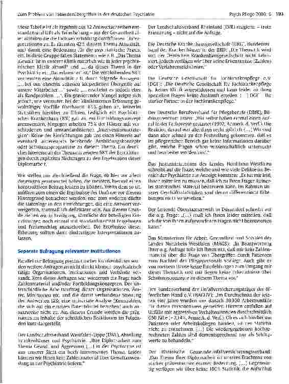 Vorschauseite 3: Zum Problem von Patientenübergriffen in der deutschen Psychiatrie Ergebnisse einer Umfrage