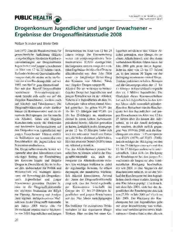 Vorschauseite 1: Drogenkonsum Jugendlicher und junger Erwachsener Ergebnisse der Drogenaffinitätsstudie 2008