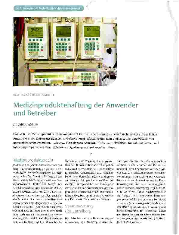 Vorschauseite 1: Medizinproduktehaftung der Anwender und Betreiber