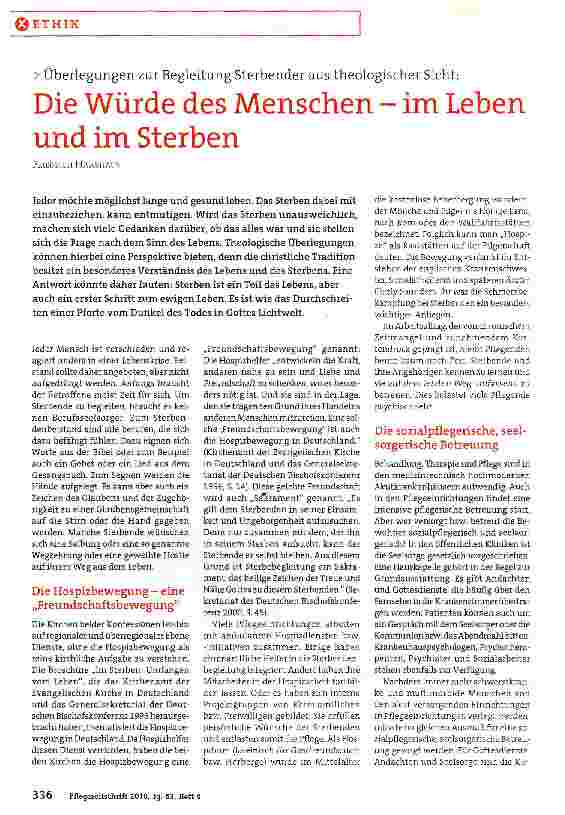 Vorschauseite 1: Die Würde des Menschen - im Leben und im Sterben