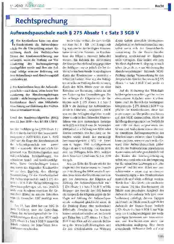 Vorschauseite 1: Aufwandspauschale nach § 275 Absatz 1 c Satz 3 SGB V