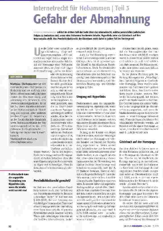 Vorschauseite 1: Internetrecht für Hebammen | Teil 3 Gefahr der Abmahnung