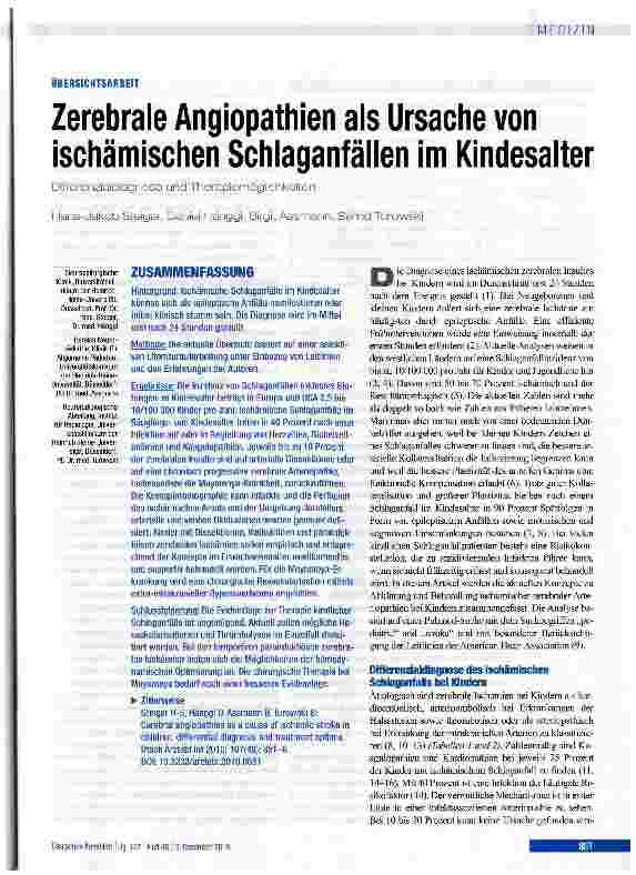 Vorschauseite 1: Zerebrale Angiopathien als Ursache von ischämischen Schlaganfällen im Kindesalter