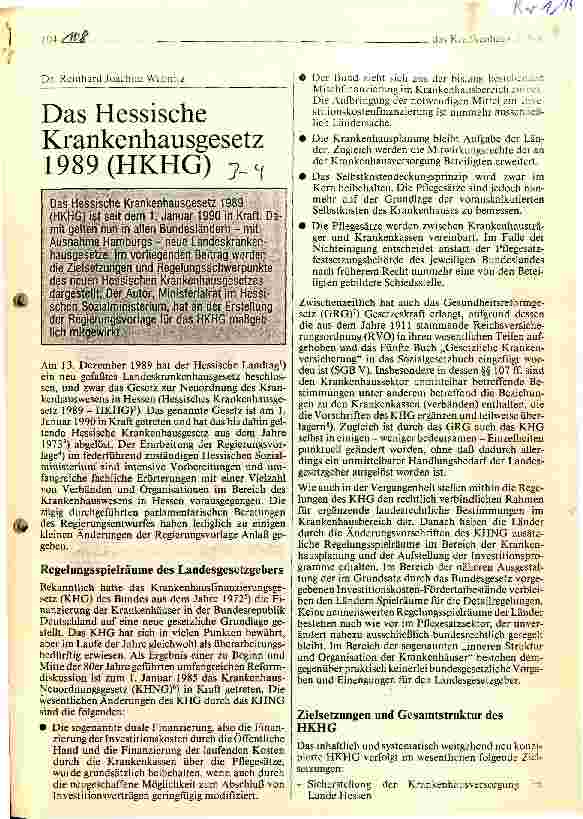 Vorschauseite 1: Das Hessische Krankenhausgesetz 1990 (HKHG)