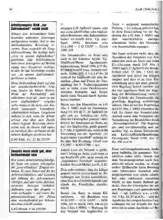 Vorschauseite 6: Keine Versendung apothekenpflichtiger Arzneimittel OVG NRW - Urteil vom 26. August 1999 - 13 A 202/99 - (nicht rechtskräftig)