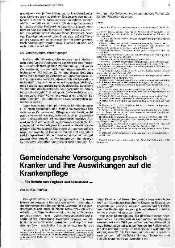 Vorschauseite 1: Gemeindenahe Versorgung psychisch Kranker und ihre Auswirkungen auf die Krankenpflege