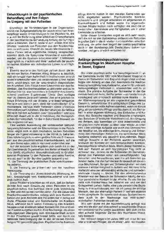 Vorschauseite 2: Gemeindenahe Versorgung psychisch Kranker und ihre Auswirkungen auf die Krankenpflege