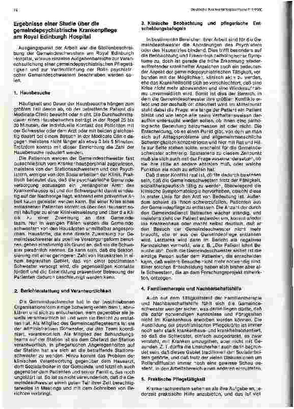 Vorschauseite 4: Gemeindenahe Versorgung psychisch Kranker und ihre Auswirkungen auf die Krankenpflege