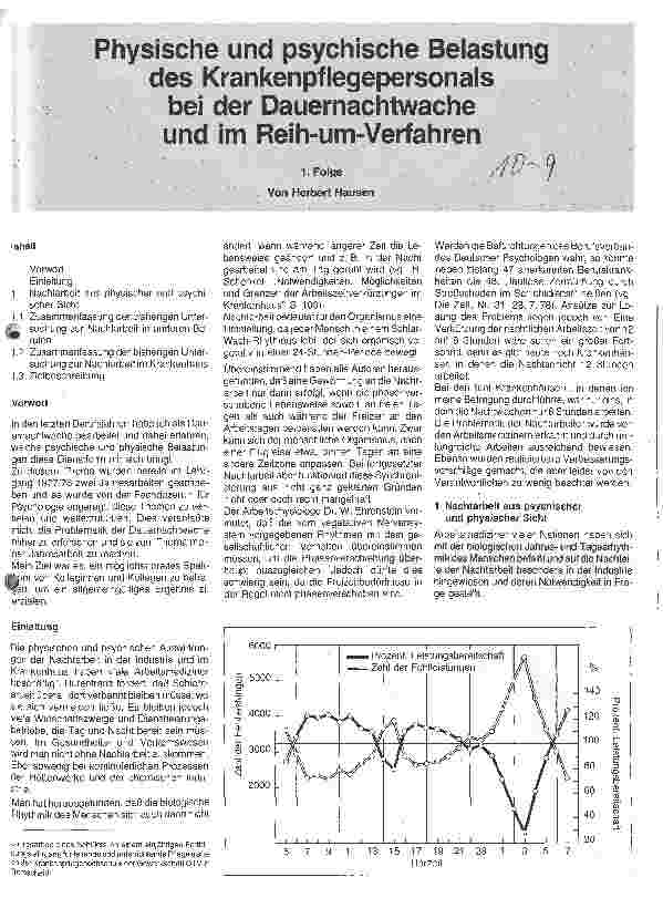 Vorschauseite 1: Physische und psychische Belastung des Krankenpflegepersonals bei der Dauernachtwache und im Reih-um-Verfahren - 1. Folge