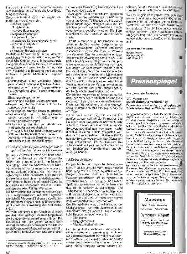 Vorschauseite 3: Physische und psychische Belastung des Krankenpflegepersonals bei der Dauernachtwache und im Reih-um-Verfahren - 1. Folge