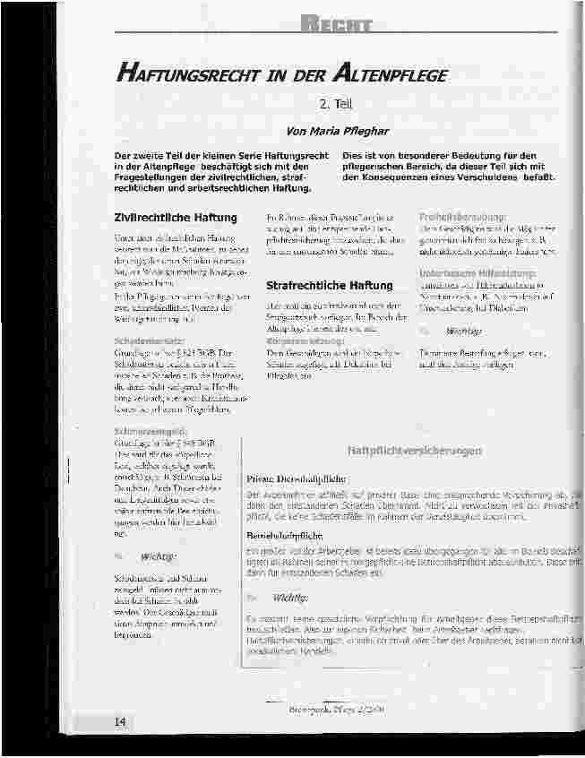 Vorschauseite 1: Haftungsrecht in der Altenpflege 2. Teil