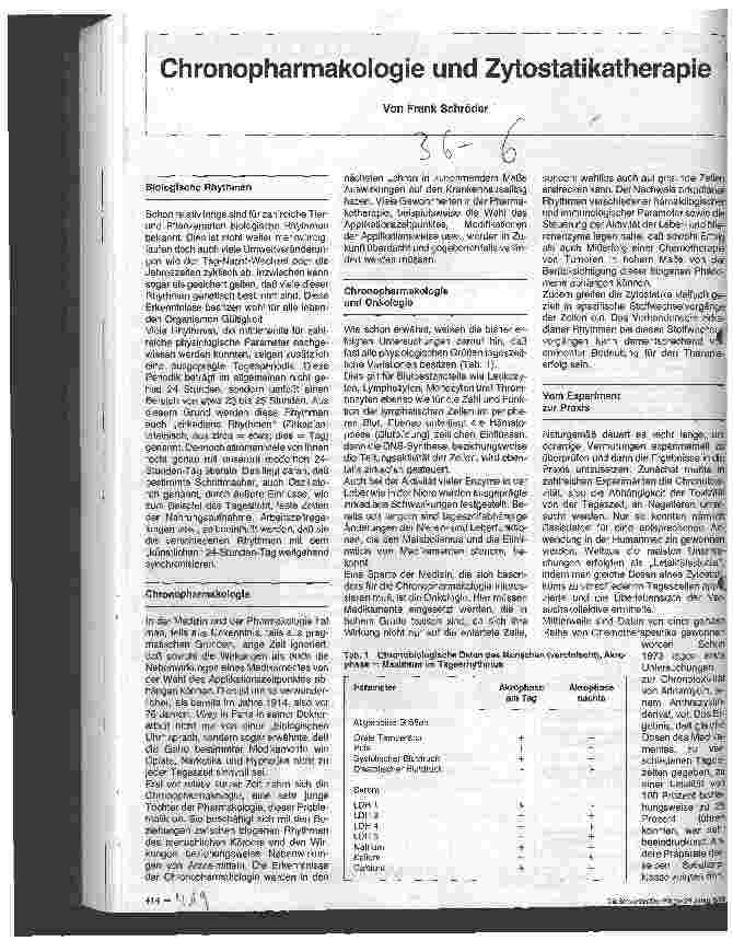 Vorschauseite 1: Chronopharmakologie und Zytostatikatherapie