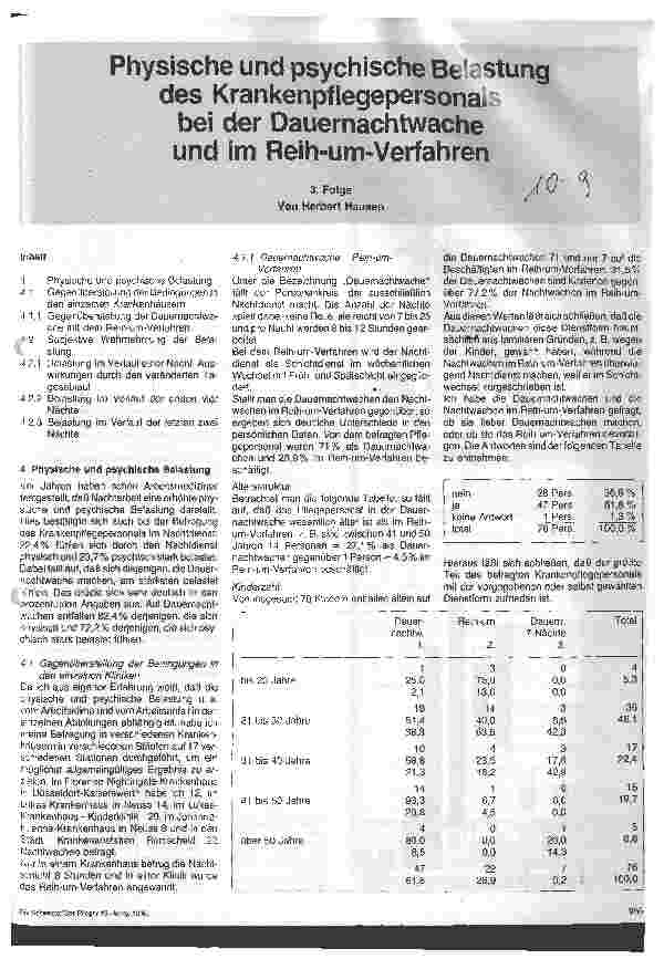 Vorschauseite 1: Physische und psychische Belastung des Krankenpflegepersonals bei der Dauernachtwache und im Reih-um-Verfahren
