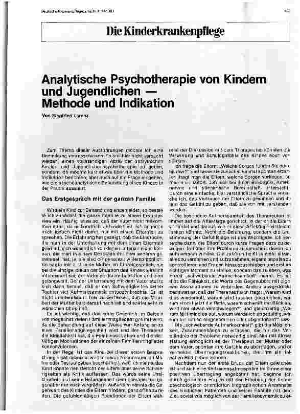 Vorschauseite 1: Analytische Psychotherapie von Kindern und Jugendlichen: Methode und Indikation