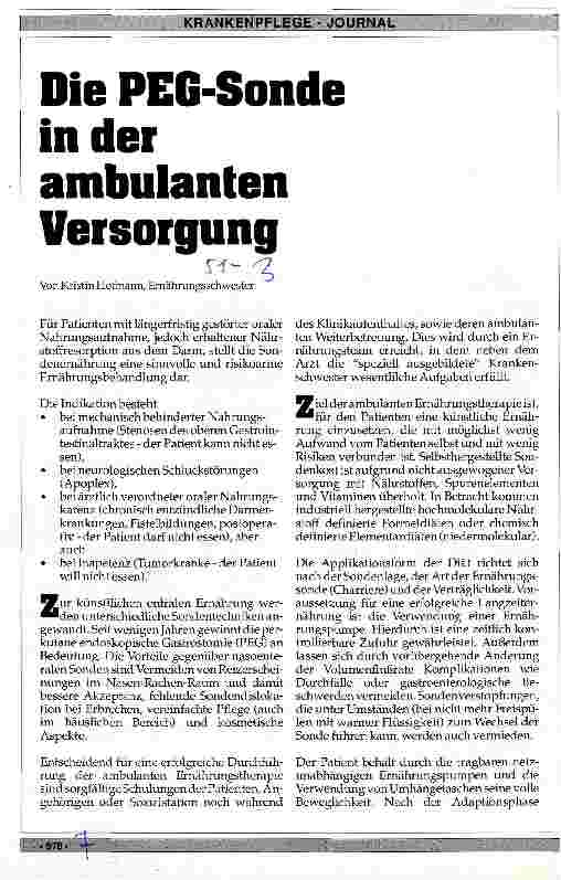 Vorschauseite 1: Die PEG-Sonde in der ambulanten Versorgung