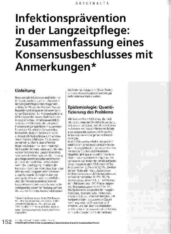 Vorschauseite 1: Infektionsprävention in der Langzeitpflege: Zusammenfassung eines Konsensusbeschlusses mit Anmerkungen