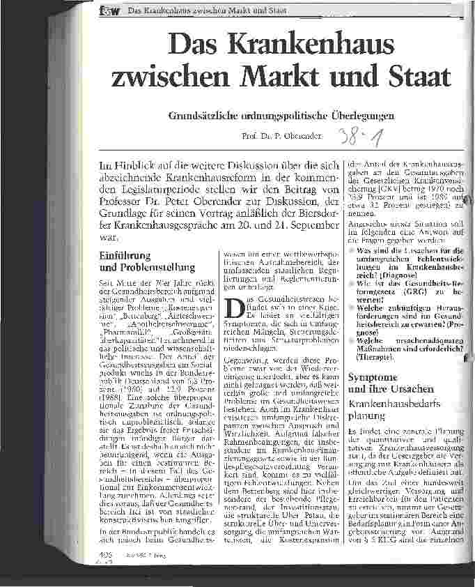 Vorschauseite 1: Das Krankenhaus zwischen Markt und Staat